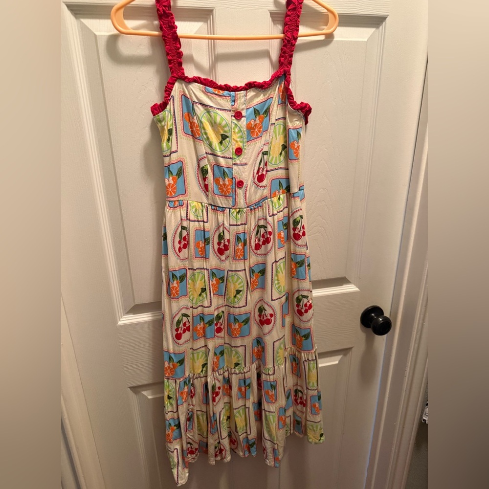 Her Universe Cream Sundress with Pink Straps and Multicolor Fruit Print